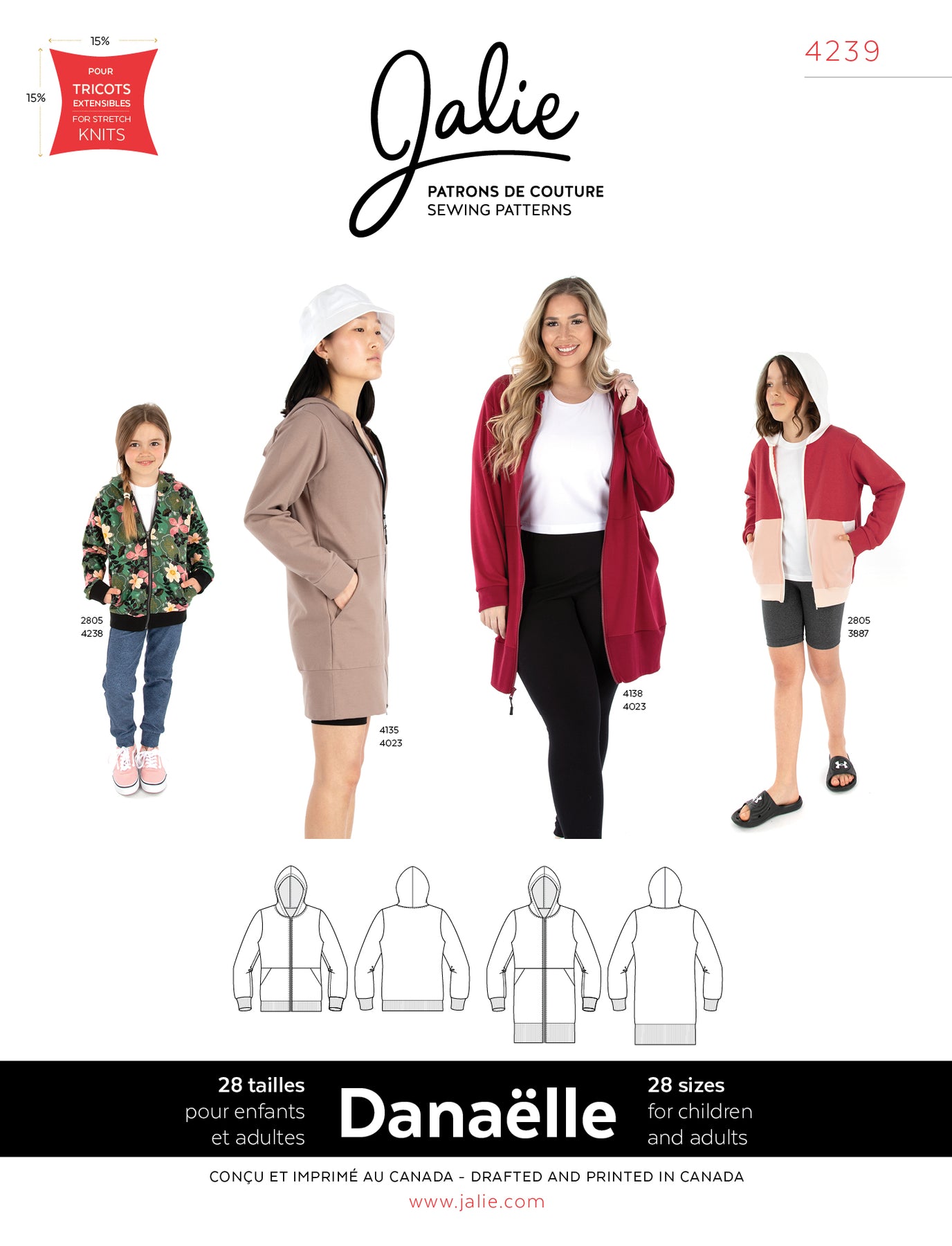 Danaelle Zip Front Hoodie Sewing Pattern by Jalie – The Fabric Fairy