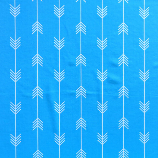White Arrows on Turquoise Nylon Spandex Swimsuit Fabric - 35" Remnant