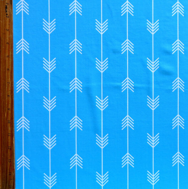 White Arrows on Turquoise Nylon Spandex Swimsuit Fabric