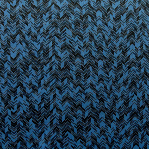 Black Chevrons on Cadet Blue Poly Spandex Knit Fabric