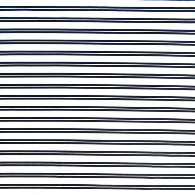 Navy Double Stripe on White Nylon Spandex Swimsuit Fabric