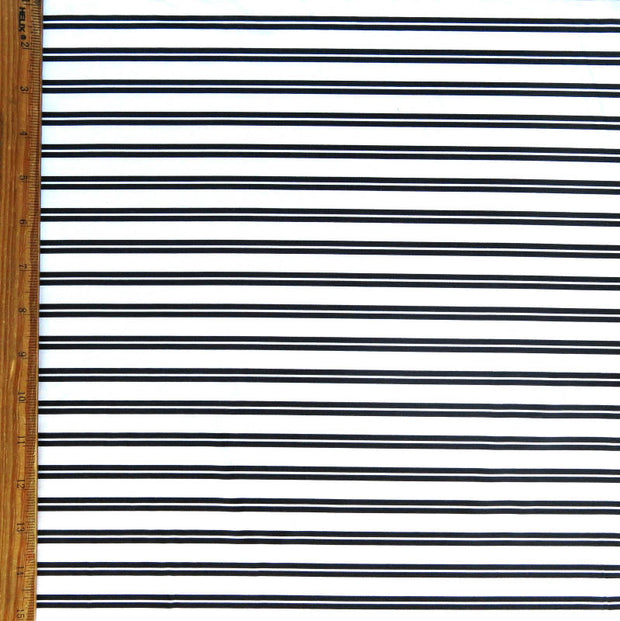 Navy Double Stripe on White Nylon Spandex Swimsuit Fabric