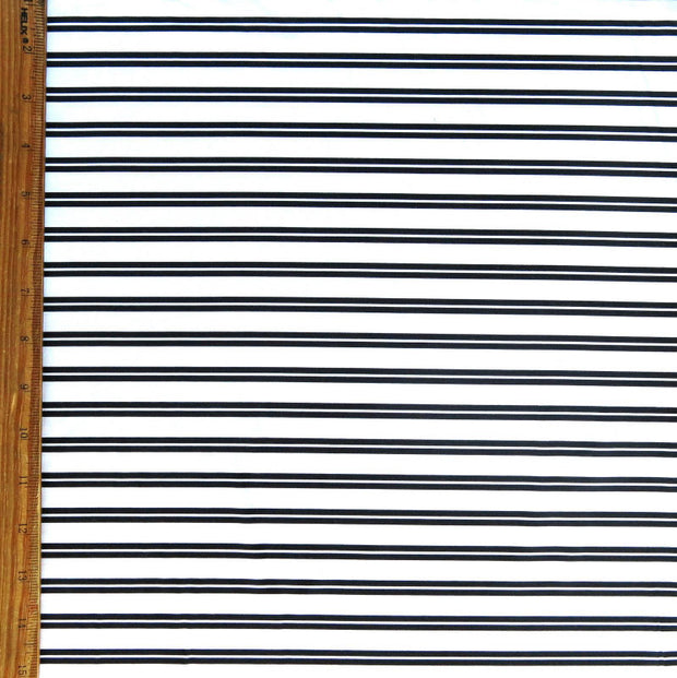 Black Double Stripe on White Nylon Spandex Swimsuit Fabric