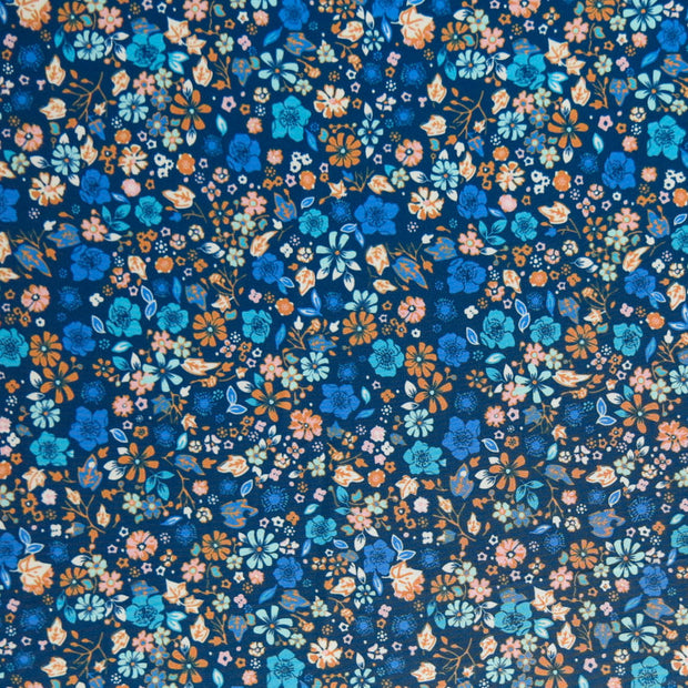 Shades of Blue/Orange Ditsy Flowers Poly Spandex Swimsuit Fabric