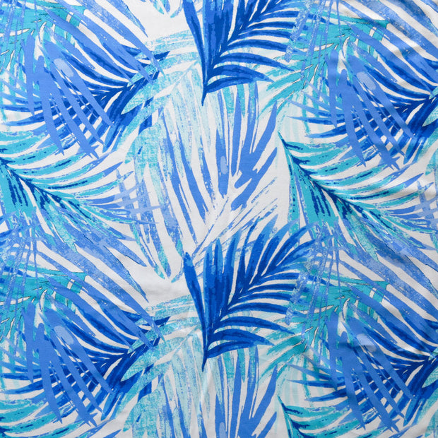 Blue Palms on White Nylon Spandex Swimsuit Fabric - 27" Remnant