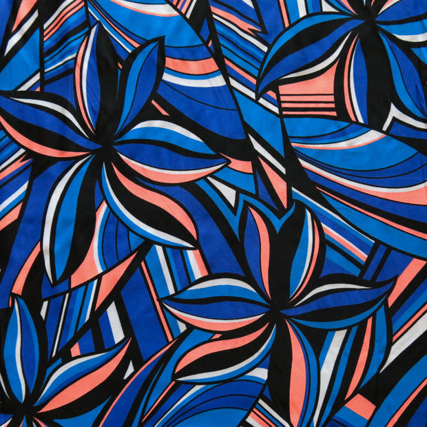 Blue/Coral Abstract Floral Poly Spandex Swimsuit Fabric