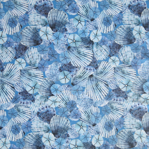 Blue Seashells Poly Spandex Swimsuit Fabric