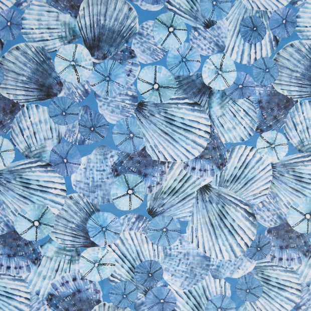 Blue Seashells Poly Spandex Swimsuit Fabric