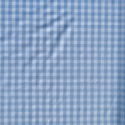Blue and White Gingham Stretch Woven Fabric