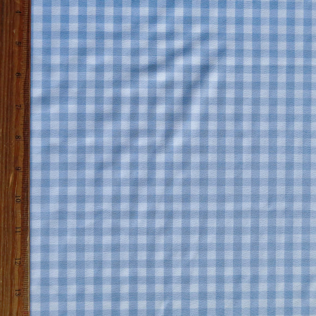 Blue and White Gingham Stretch Woven Fabric