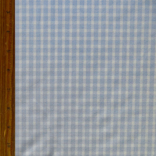Blue and White Lined Gingham Stretch Woven Fabric