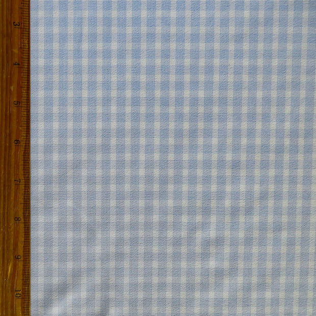 Blue and White Lined Gingham Stretch Woven Fabric