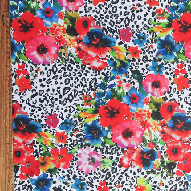 Bright Floral on Leopard Poly Spandex Swimsuit Fabric