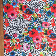 Bright Floral on Leopard Poly Spandex Swimsuit Fabric - 25" Remnant