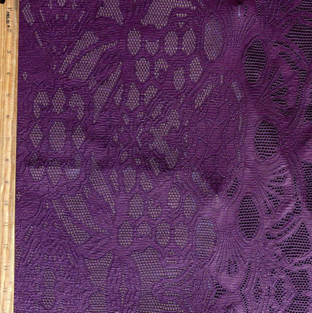 Carbon Merlot Floral Poly Lycra Mesh Fabric - 32" Remnant