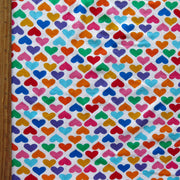 Colorful Hearts on White Cotton Lycra Knit Fabric