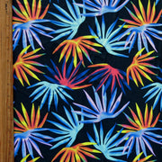 Colorful Palm Fronds on Black Nylon Spandex Swimsuit Fabric