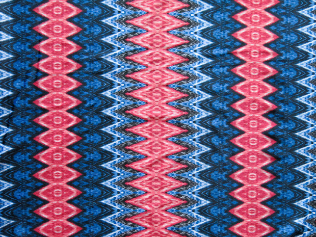 Coral and Navy Vertical Zig Zag Poly Spandex Swimsuit Fabric - 20" Remnant