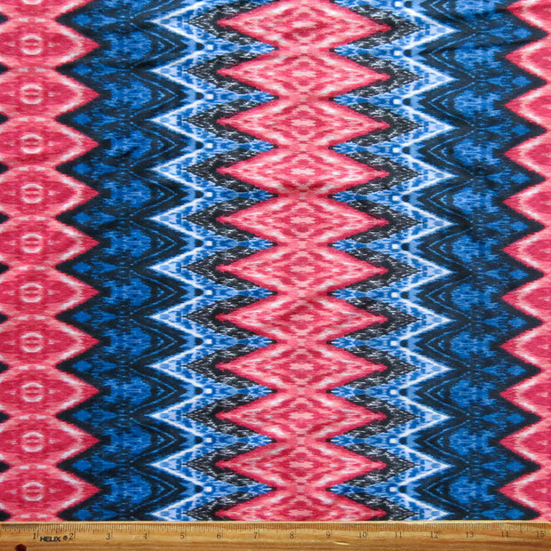 Coral and Navy Vertical Zig Zag Poly Spandex Swimsuit Fabric - 20" Remnant