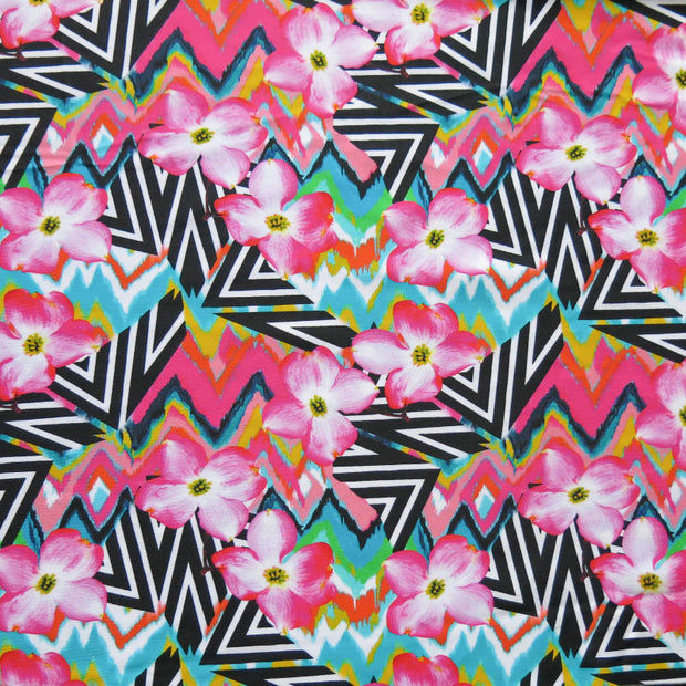 Zig Zag Floral Nylon Spandex Swimsuit Fabric