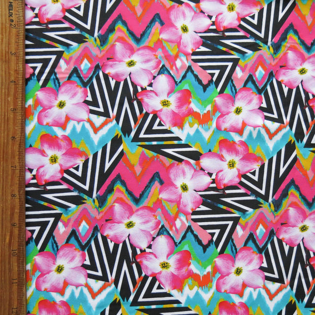 Zig Zag Floral Nylon Spandex Swimsuit Fabric