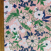 Navy/Green Floral on Peach Nylon Spandex Swimsuit Fabric