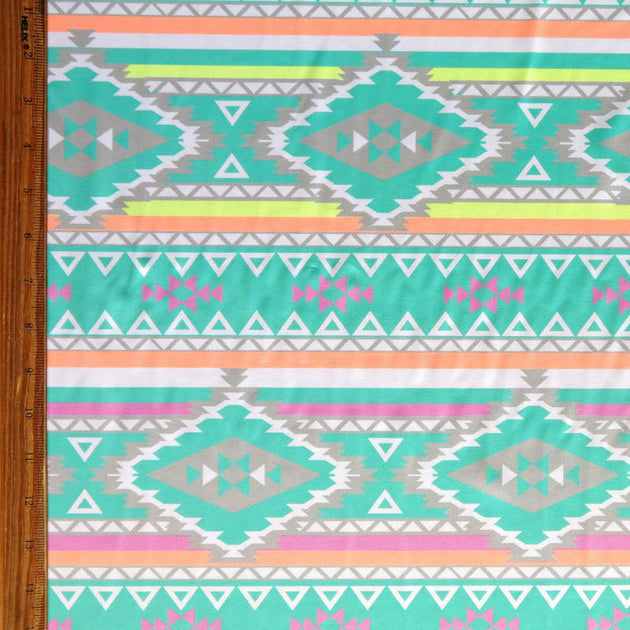 Fluorescent Aztec Nylon Spandex Swimsuit Fabric 30" Remnant The