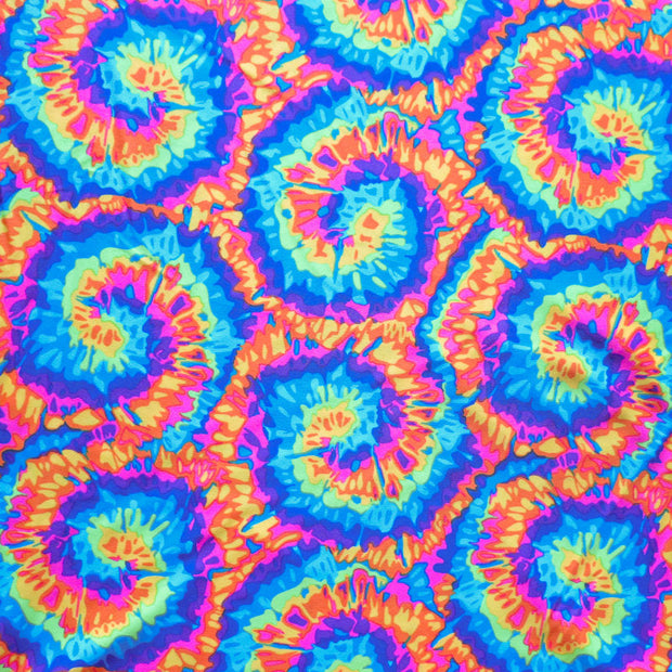 Fluorescent Tie Dye Pinwheels Poly Spandex Swimsuit Fabric - 31" Remnant