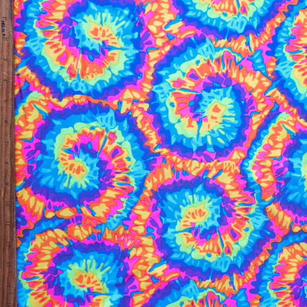 Fluorescent Tie Dye Pinwheels Poly Spandex Swimsuit Fabric