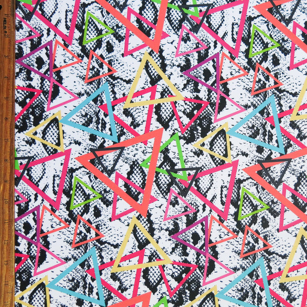 Fluorescent Triangles on Animal Print Poly Spandex Swimsuit Fabric