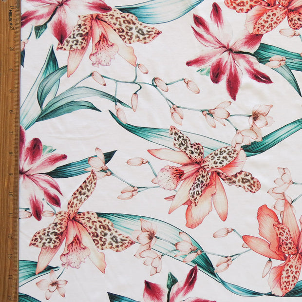 Fly Away Orchid White Nylon Spandex Swimsuit Fabric, Peach Colorway