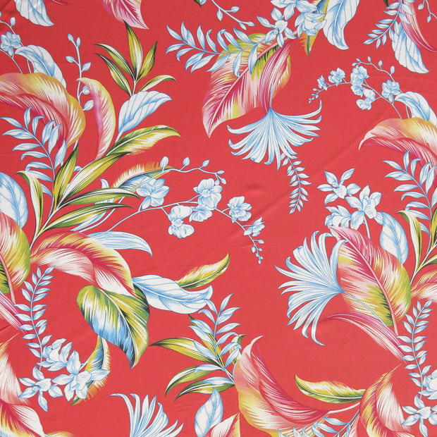 Foliage on Coral Poly Spandex Swimsuit Fabric