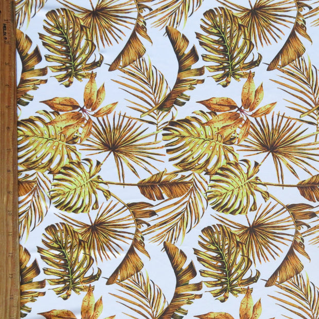 Golden Palm Fronds Poly Spandex Swimsuit Fabric
