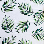 Green Ferns on White Nylon Spandex Swimsuit Fabric