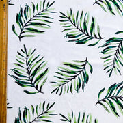 Green Ferns on White Nylon Spandex Swimsuit Fabric