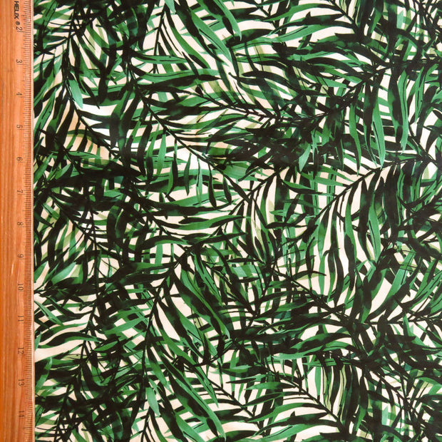 Green Ferns on Yellow Nylon Spandex Swimsuit Fabric