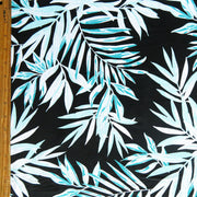 Green and White Foliage on Black Nylon Spandex Swimsuit Fabric