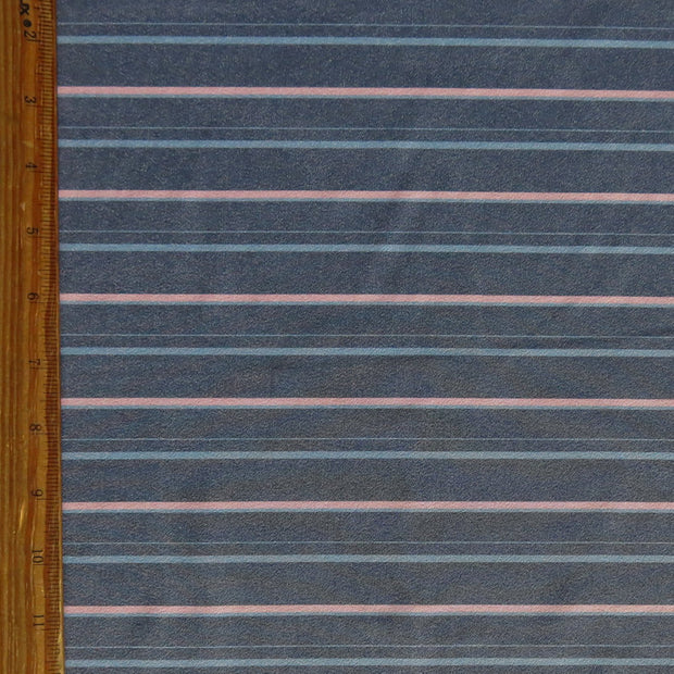 Pink and Blue Stripe on Grey Stretch Woven Fabric