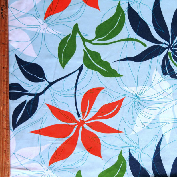 Hawiaiian Leaves on Blue Microfiber Boardshort Fabric