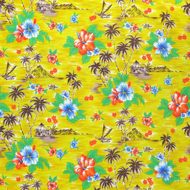 Hawaiian Paradise on Yellow Nylon Spandex Swimsuit Fabric