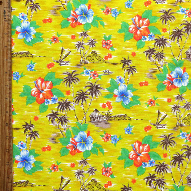 Hawaiian Paradise on Yellow Nylon Spandex Swimsuit Fabric
