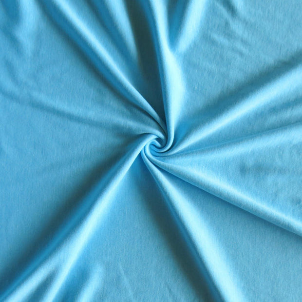 Heathered Aqua Blue Cotton Poly Rib Knit Fabric
