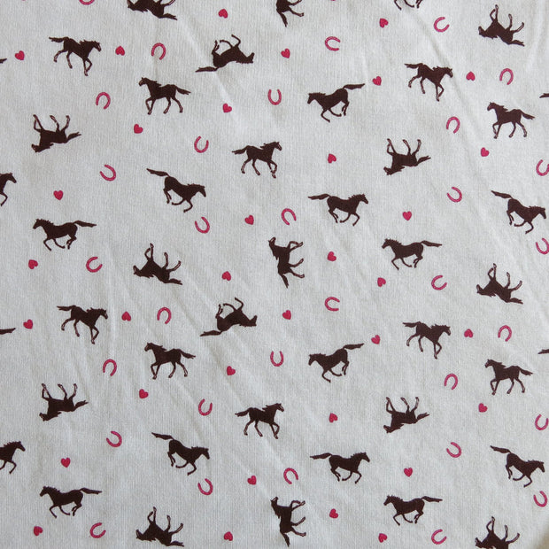 Horses on Cream Poly Cotton Rib Knit Fabric