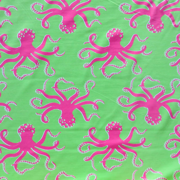 Hot Pink Octopi on Lime Nylon Spandex Swimsuit Fabric