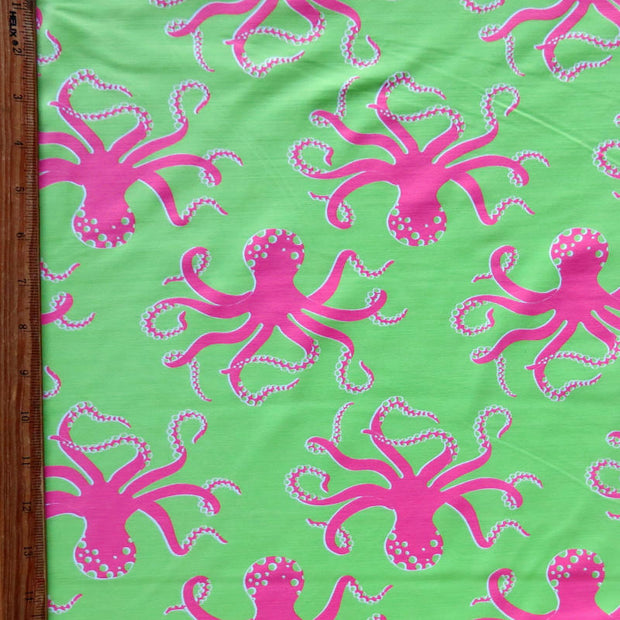 Hot Pink Octopi on Lime Nylon Spandex Swimsuit Fabric