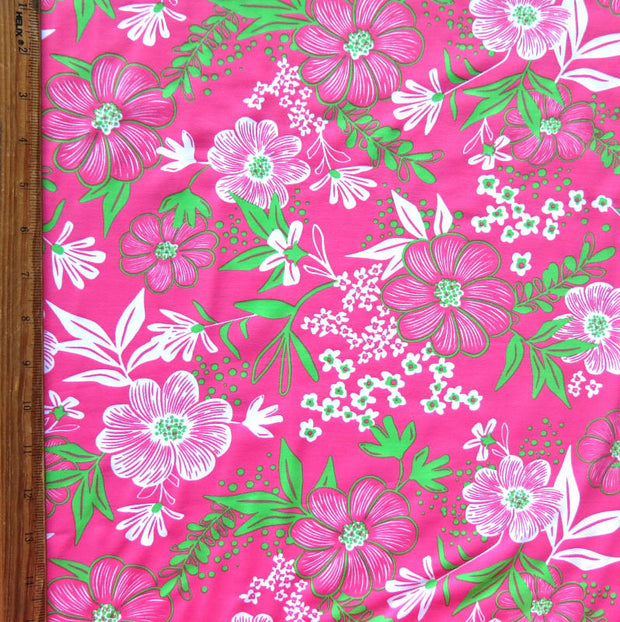 Hot Pink/Lime Floral Nylon Spandex Swimsuit Fabric
