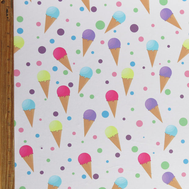 Ice Cream Cones and Polka Dots Poly Spandex Swimsuit Fabric