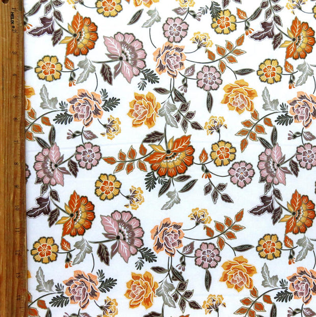 Jacobean Floral on White Nylon Spandex swimsuit Fabric