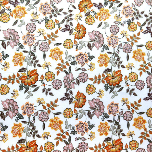 Jacobean Floral on White Nylon Spandex swimsuit Fabric