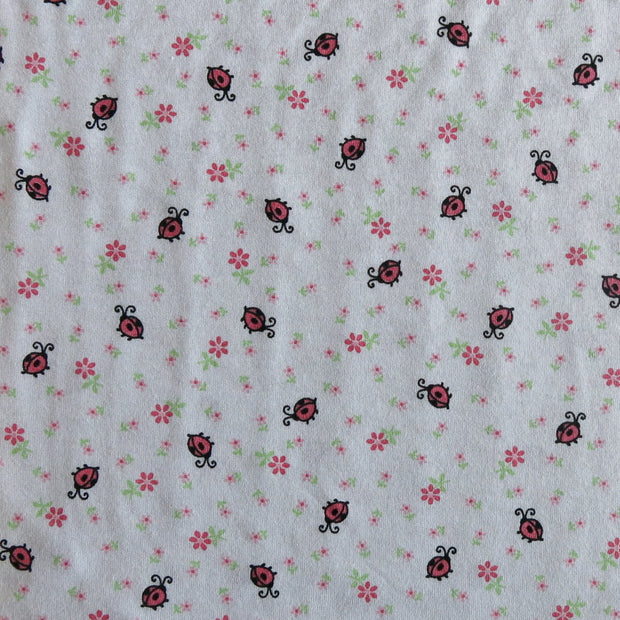 Ladybugs on White Cotton Jersey Knit Fabric